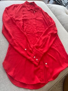 Banana Republic Red Pleated Button-Down Blouse